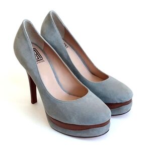 Pour La Victoire Women’s Grey Suede Leather High Heel Platform Pumps 7.5